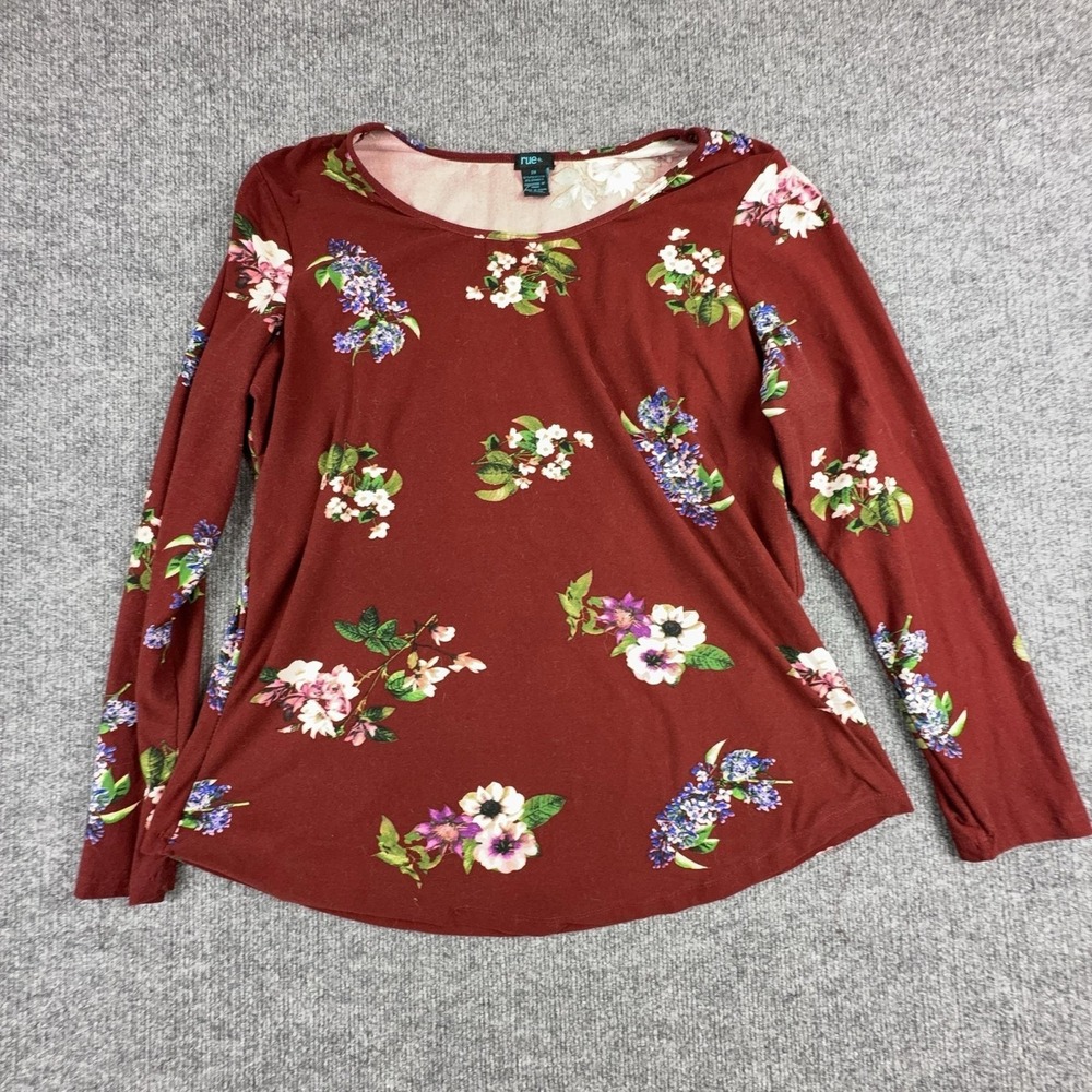 Rue+ Shirt Womens 2X Red Floral Scoop Neck Long Sleeve Jersey Tunic Top Plus